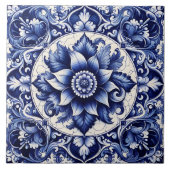 Intricate Rustic Indigo Azulejo Tiles Fliese (Vorderseite)