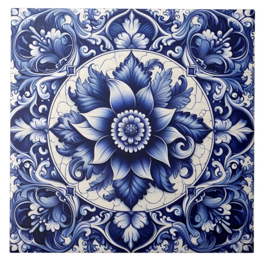 Intricate Rustic Indigo Azulejo Tiles Fliese (Vorderseite)