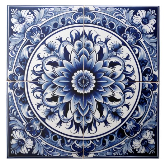 Intricate Rustic Indigo Azulejo Tiles Fliese (Vorderseite)