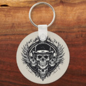 Intricate Schädeldesign mit Flügeln und Symbolen Schlüsselanhänger (Vorderseite)