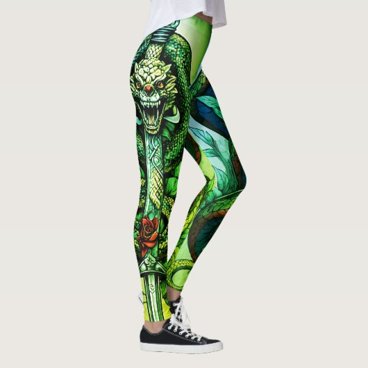 Intricate Schlange gekocht um Dagger Tattoo Desig Leggings (Rechts)