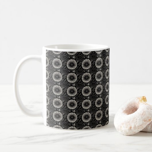 Intricate Schwarz-Weiß-Illustration Kaffeetasse (Mit Donut)