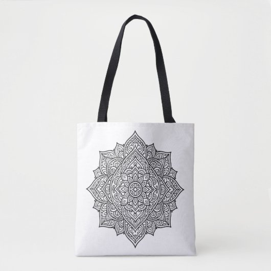 Intricate Schwarzlinien-Mandala-Kunst Tasche (Vorderseite)