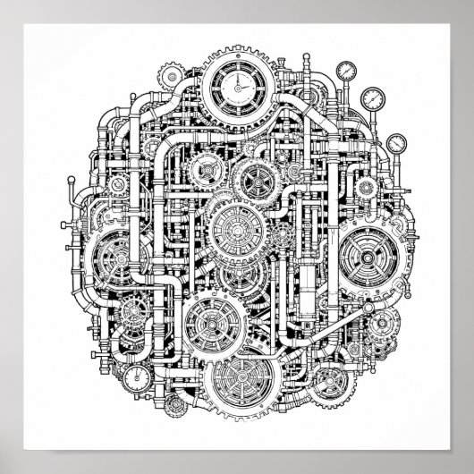 Intricate Steampunk-Dekorationsschablone Linienkun Poster (Vorne)