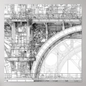 Intricate Steampunk Scaffolding Technical Line Art Poster (Vorne)