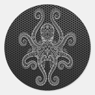 Intricate Steel Mesh Octopus Runder Aufkleber