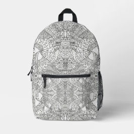 Intricate Symmetrical Doodle Mandala Black & White Bedruckter Rucksack