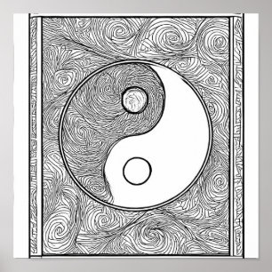 Intricate Symmetrische Farbseite: Yin Yang Poster