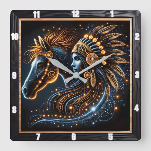 Intricate Tanz des Geistes des Pferdes und des hei Quadratische Wanduhr (Vorderseite)