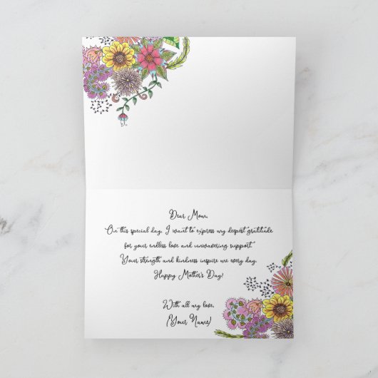 Intricate Vibrant Doodle Blume Muttertag Karte (Innenseite)