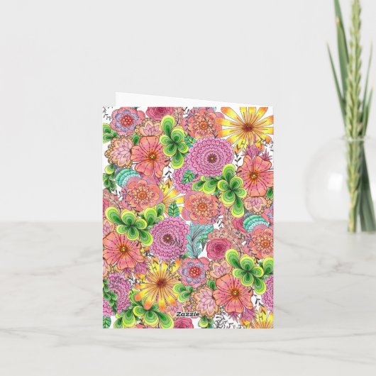 Intricate Vibrant Hand gezeichnet Florals Mutterta Karte (Rückseite)