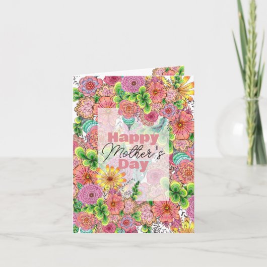 Intricate Vibrant Hand gezeichnet Florals Mutterta Karte (Vorderseite)