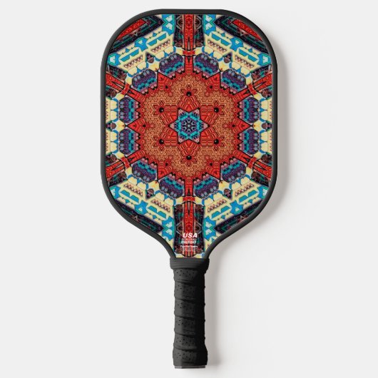 Intricate Vibrant Kaleidoscopic Starburst Pattern Pickleball Schläger (Vorderseite)