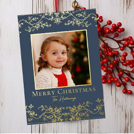 Intricate Vines One Photo Gold Foil Holiday Card Folien Feiertagskarte