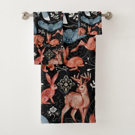 Intricate woodland animals pattern Badhandtuch Set (Insitu)