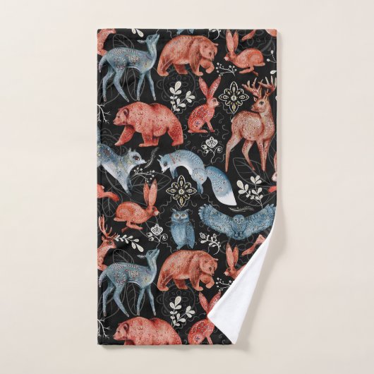  Intricate woodland animals pattern Badhandtuch Set (Handtuch)