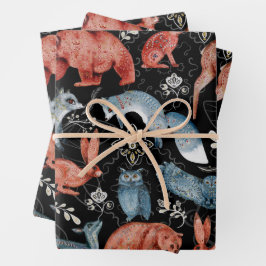  Intricate woodland animals pattern Geschenkpapier Set