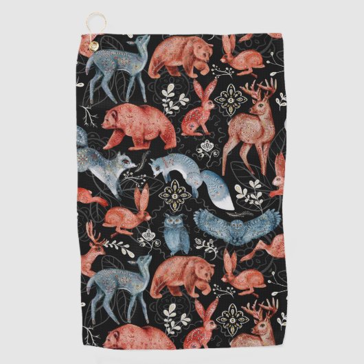 Intricate woodland animals pattern Golfhandtuch (Vorderseite)