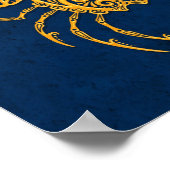Intricate Yellow Cancer Zodiac auf blau Poster (Ecke)