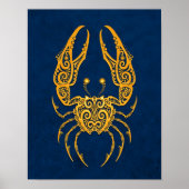 Intricate Yellow Cancer Zodiac auf blau Poster (Vorne)