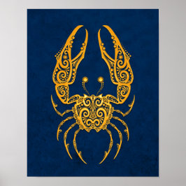 Intricate Yellow Cancer Zodiac auf blau Poster