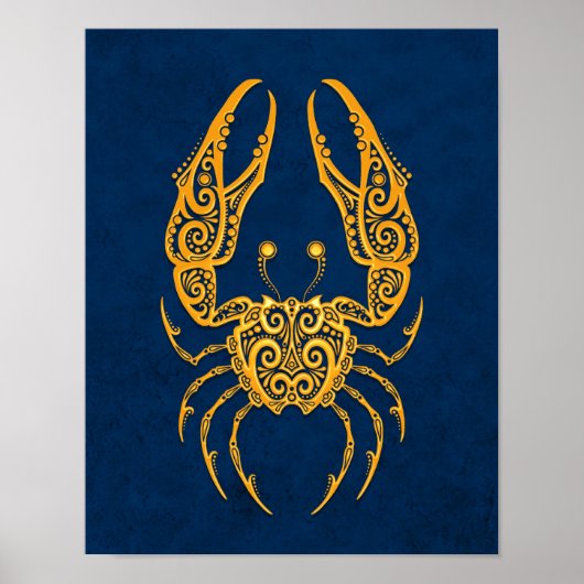 Intricate Yellow Cancer Zodiac auf blau Poster (Vorne)