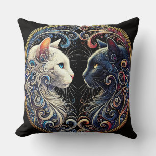 Intricate Yin Yang Katzen Kunstwerk Kissen