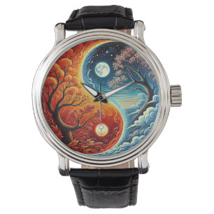 Intricate Yin-Yang-Symbol zeigt Feuer, Wasser Armbanduhr