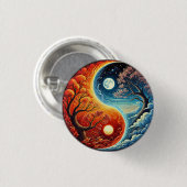 Intricate Yin-Yang-Symbol zeigt Feuer, Wasser Button (Vorne & Hinten)