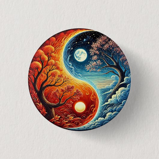 Intricate Yin-Yang-Symbol zeigt Feuer, Wasser Button (Vorderseite)