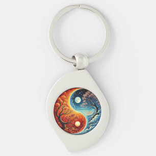 Intricate Yin-Yang-Symbol zeigt Feuer, Wasser Schlüsselanhänger