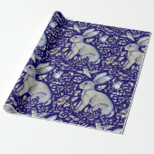 Intricated Blue Rabbit Bird Morris Style Muster Geschenkpapier (Ungerollt)