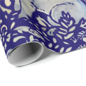 Intricated Blue Rabbit Bird Morris Style Muster Geschenkpapier (Rolleneckpunkt)