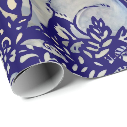 Intricated Blue Rabbit Bird Morris Style Muster Geschenkpapier (Rolleneckpunkt)