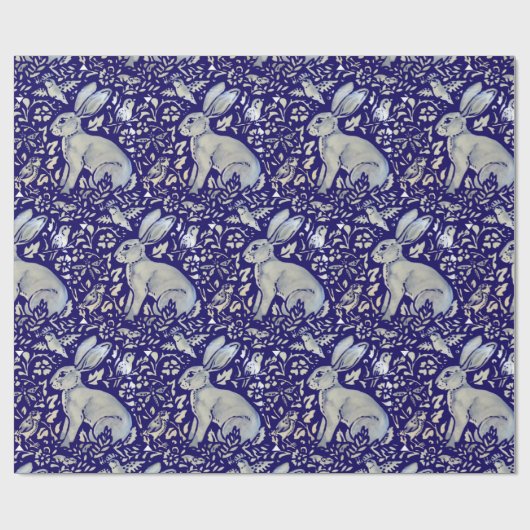 Intricated Blue Rabbit Bird Morris Style Muster Geschenkpapier (Flach)