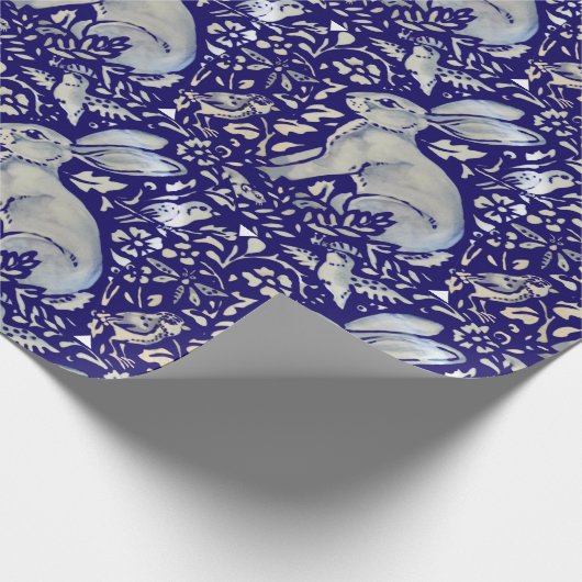 Intricated Blue Rabbit Bird Morris Style Muster Geschenkpapier (Ecke)
