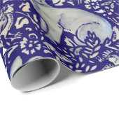 Intricated Blue Rabbit Bird Morris Style Muster Geschenkpapier (Rolleneckpunkt)