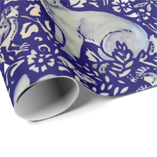 Intricated Blue Rabbit Bird Morris Style Muster Geschenkpapier (Rolleneckpunkt)