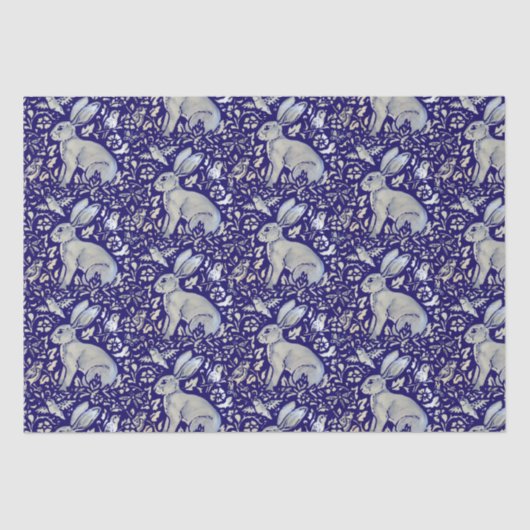 Intricated Blue Rabbit Bird Morris Style Muster Seidenpapier (Vorderseite)
