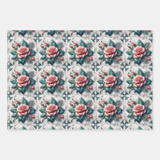 Intricated floral Tile Mosaik Artwork Geschenkpapier Set (Vorderseite)