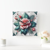 Intricated floral Tile Mosaik Artwork Quadratische Wanduhr (Zuhause)