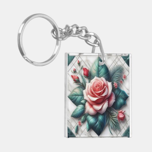 Intricated floral Tile Mosaik Artwork Schlüsselanhänger (Vorderseite links)