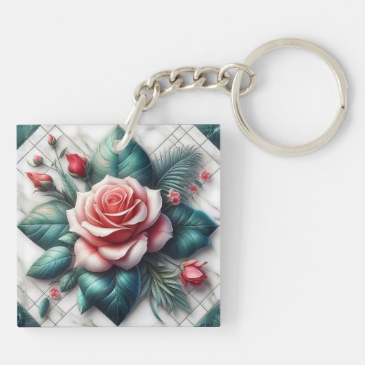 Intricated floral Tile Mosaik Artwork Schlüsselanhänger (Rückseite)