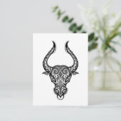 Intricated White Taurus Zodiac auf schwarz Postkarte (Stehend Vorderseite)