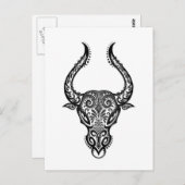 Intricated White Taurus Zodiac auf schwarz Postkarte (Vorne/Hinten)
