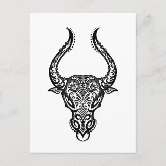 Intricated White Taurus Zodiac auf schwarz Postkarte (Vorderseite)