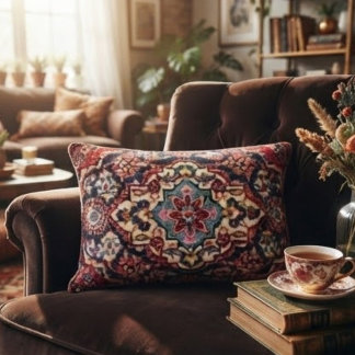 Intricately Woven Persian Rug Red Floral Dekokissen