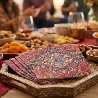 Intricately Woven Persian Rug Red Floral Serviette
