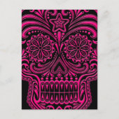 Intricentieren rosa Zuckerschädel auf schwarz Postkarte (Vorderseite)