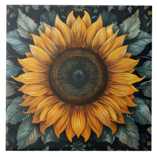 Intricentierte Sonnenblume Botanische Kunst Fliese